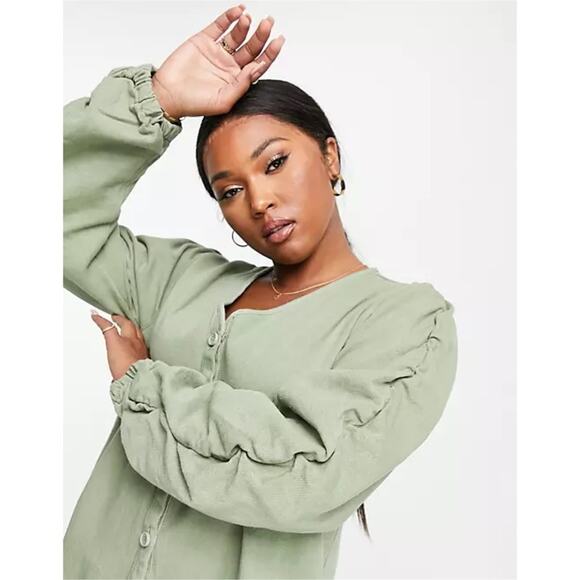 NWT Missguided Plus Size Green V Neck Button Front Denim Dress - Picture 3 of 9